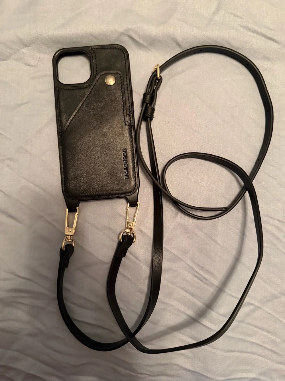 THE OLIVIA BLACK | ULTRA-DURABLE GENUINE SMOOTH LEATHER IPHONE 14CASE CROSSBODY